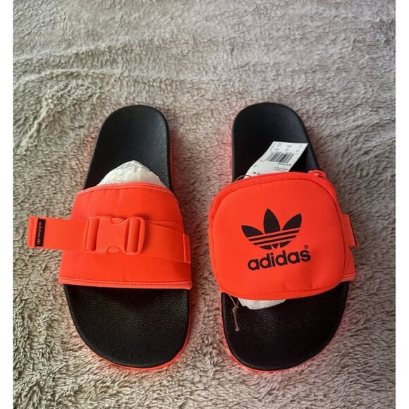 Adidas Pouchylette Slides Solar Red /Core Sz 9.5 Mens 11 Women’s New Gy1009 - Picture 3 of 12